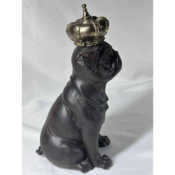 The King of Pet Statue Pug Dog with Golden Crown Bronze Looking 11.5” Bull Dog - Picture 3 of 6